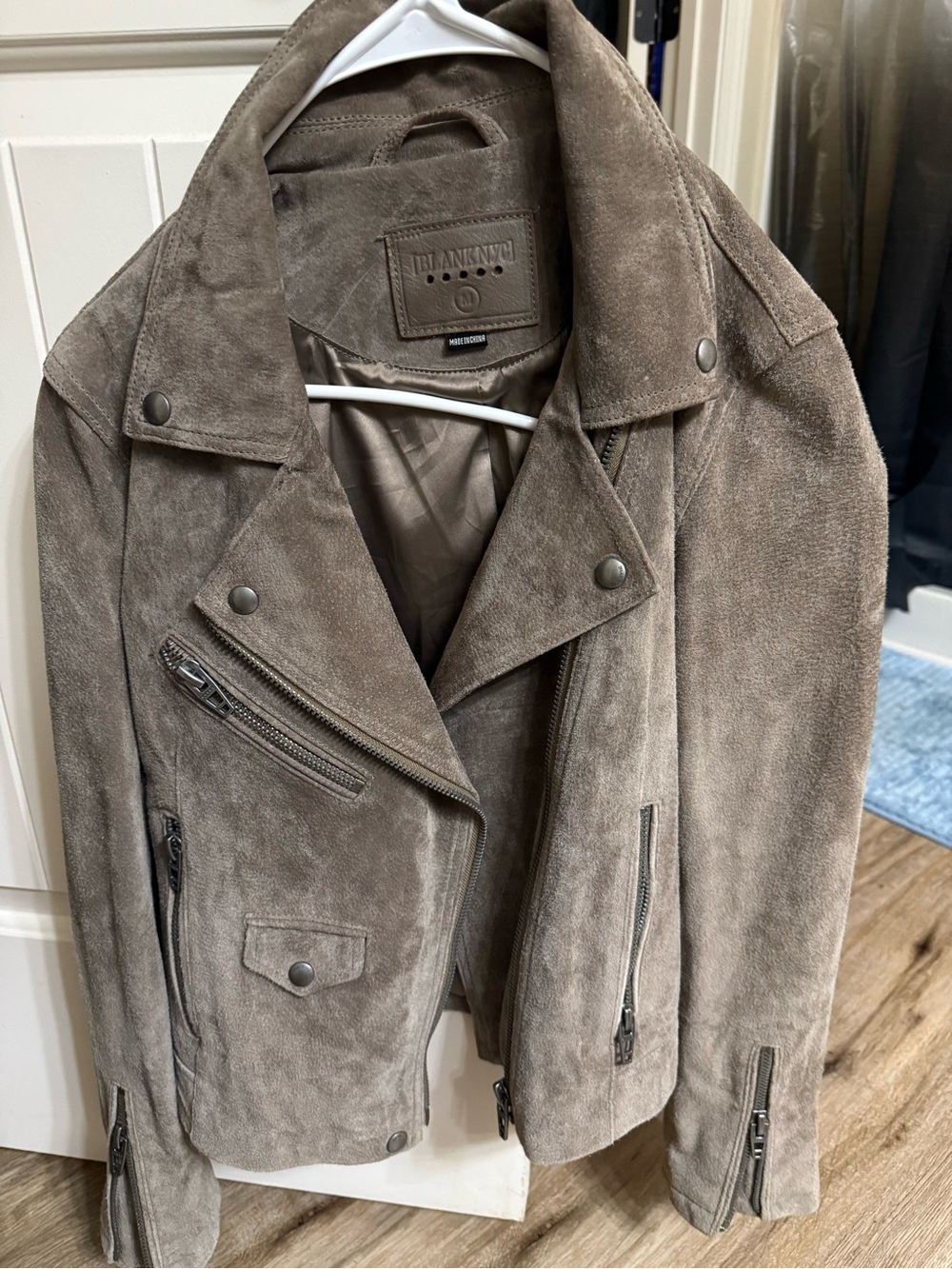 Blank NYC Taupe Suede Moto Jacket